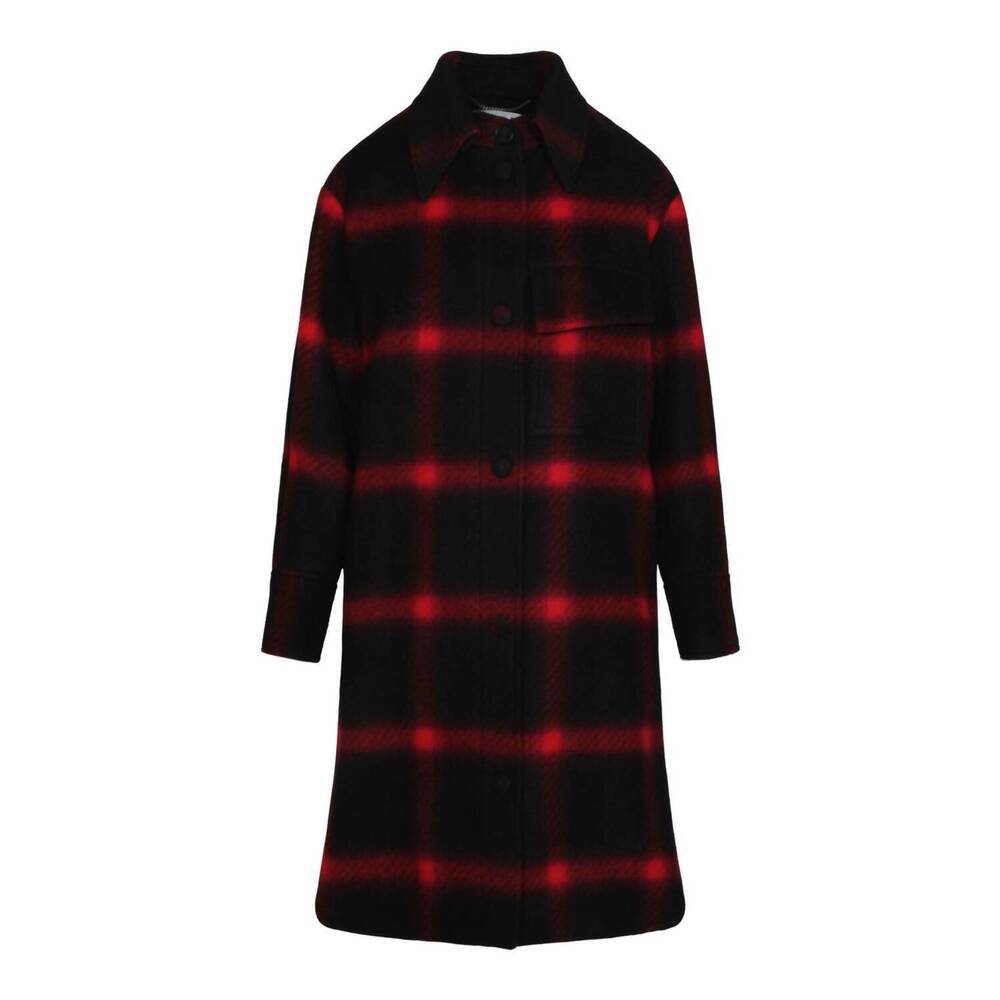 NEW STELLA MCCARTNEY women's double-breasted checked coat in black red